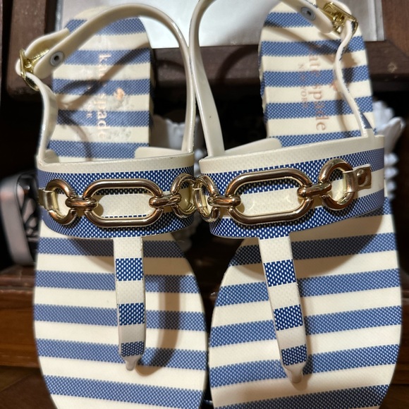 NWT Kate Spade Polly Sandals blue cream stripped Size 7 - Picture 9 of 11